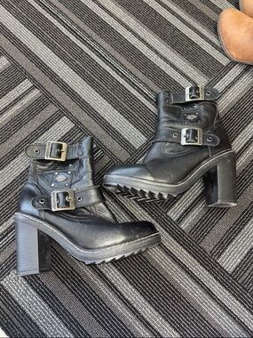 Harley-Davidson Black Leather Buckle Heeled Moto Boots